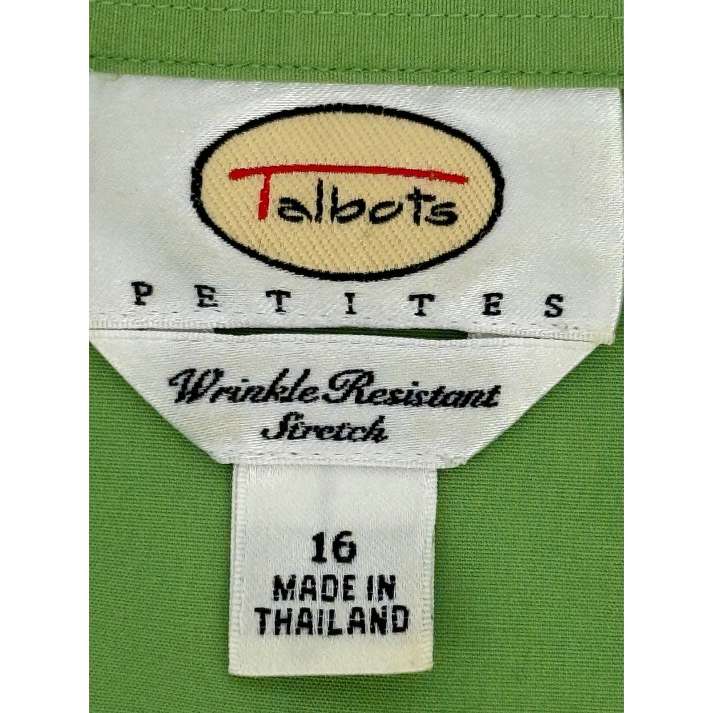 Talbots Petites Green Button Down Blouse Wrinkle Resistant Stretch Sz 16P - Picture 7 of 8